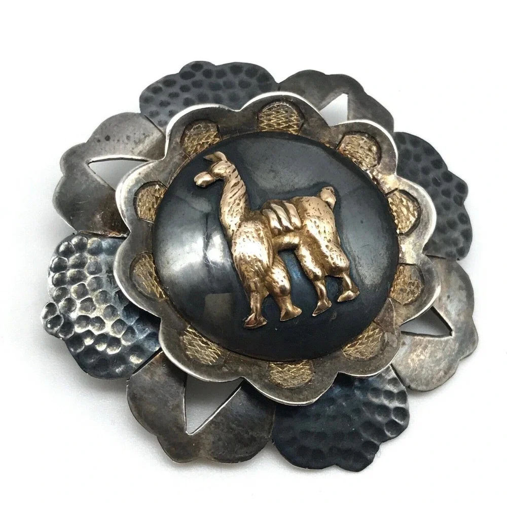 Vintage 925 Sterling Silver 18k Yellow Gold Camel Llama Brooch Pin Pendant